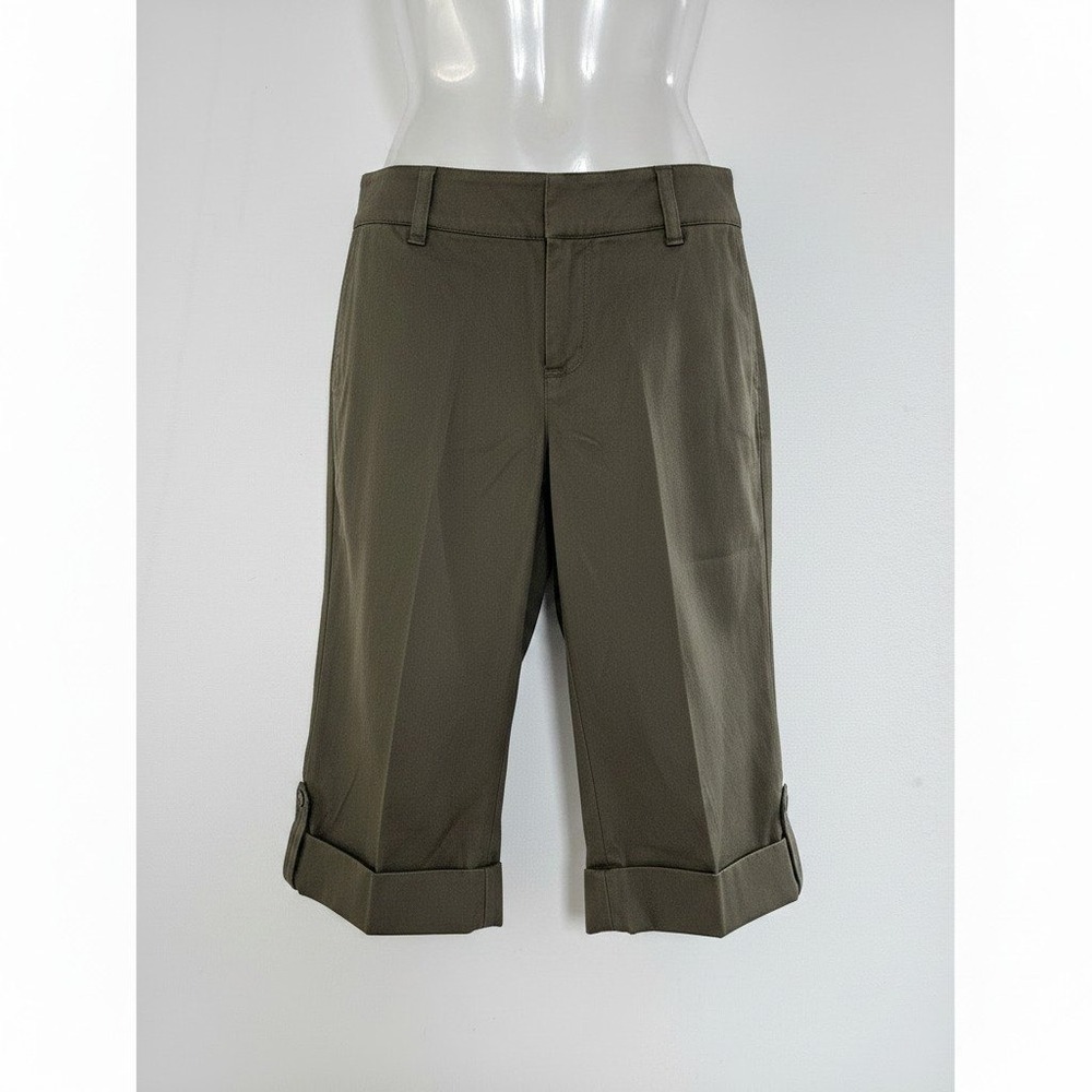 Y2K Pendleton Women Capri Pants Olive Green Cuffed Cropped Walking Shorts Size 8